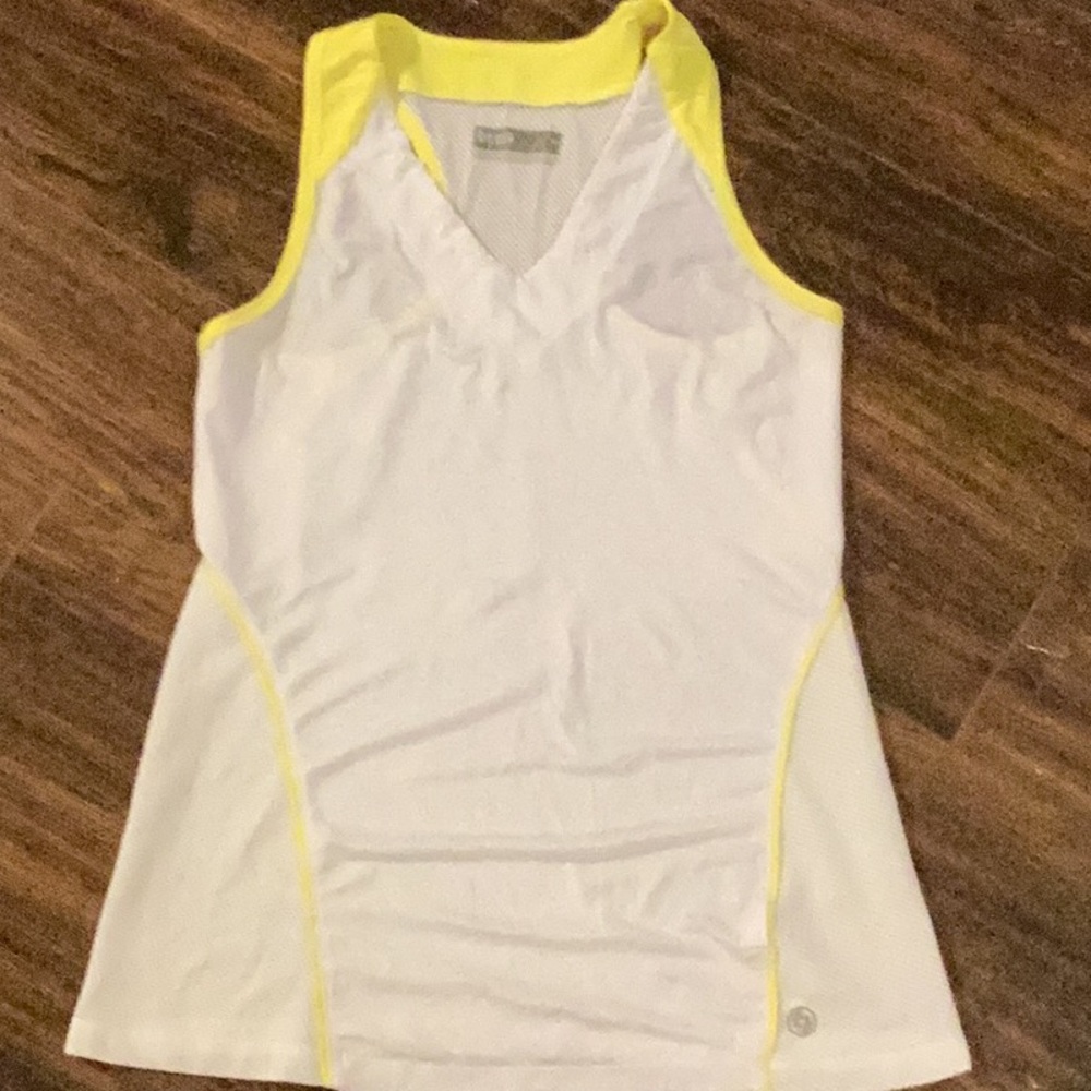 Women's White and Yellow Sleeveless Top